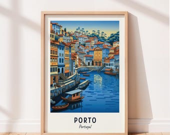 Porto Travel Poster Ribeira District Wall Art Portugal Print Cityscape Artwork Travel Wall Decor Digital Download Travel Gift