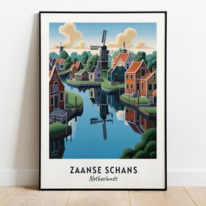 Impression d'art mural de voyage dans un village traditionnel néerlandais, Zaanse Schans - Impression de la ville des Pays-Bas, cadeau de voyage dans un village traditionnel néerlandais, cadeau de voyage