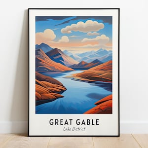Great Gable, Lake District reizen print muurkunst, Great Gable - Lake District City print, Great Gable, Lake District reiscadeau, kunst aan de muur