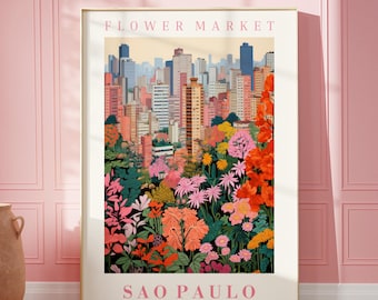 Blumenmarkt Sao Paulo Print Wandkunst Brasilien Blumen Illustration Botanische Wandkunst Trendige Wandkunst Modernes Poster