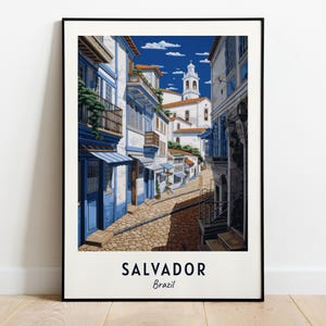 Arte de parede de impressão de viagem do bairro histórico do Pelourinho, impressão da cidade de Salvador - Brasil, presente de viagem do bairro histórico do Pelourinho, download digital