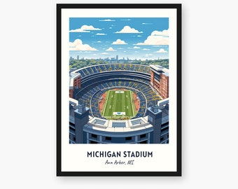 Michigan Stadium Digital Print, University of Michigan, Modern Football Wall Art, Home Decor, Ann Arbor, Michigan Gift, Game Day Keepsake