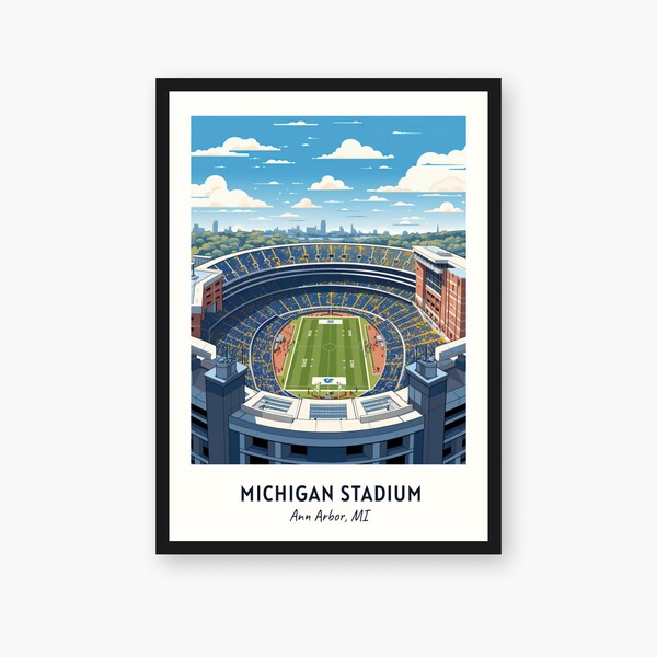 Michigan Stadium Digital Print, University of Michigan, Modern Football Wall Art, Home Decor, Ann Arbor, Michigan Gift, Game Day Keepsake