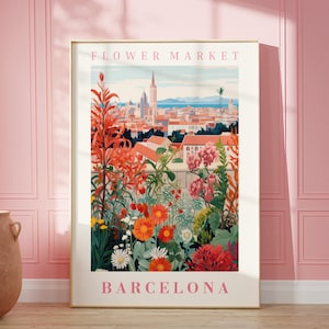 Barcelona Flower Market Art Print: Spain Travel Poster