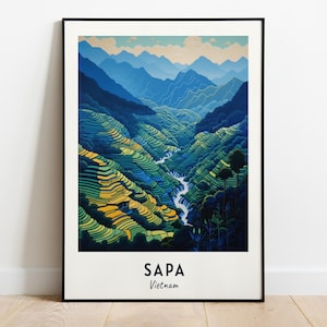 Sapa Travel Poster Fansipan Mountain Wall Art Vietnam Print Cityscape Artwork Travel Wall Decor Digital Download Travel Gift