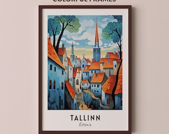 Póster de viaje de Tallin, Estonia, impresión de arte de pared, impresión de ciudad, paisaje urbano, obra de arte, decoración de pared de viaje, descarga digital, regalo de viaje