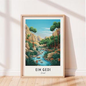 Ein Gedi Travel Poster Ein Gedi Nature Reserve Wall Art Israel Print Cityscape Artwork Travel Wall Decor Digital Download Travel Gift