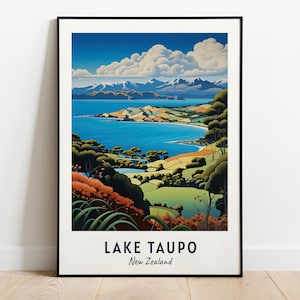 Arte de parede de impressão de viagem do Lago Taupo, Nova Zelândia, Lago Taupo - Impressão de cidade da Nova Zelândia, Presente de viagem do Lago Taupo, Nova Zelândia, Lago Taupo