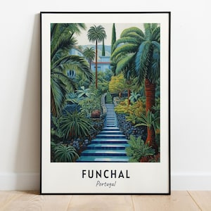 Arte de parede com impressão de viagem no jardim tropical Monte Palace, impressão da cidade de Funchal - Portugal, presente de viagem no jardim tropical Monte Palace, presente de viagem