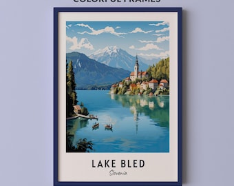 Lake Bled Travel Poster Slovenia Print Wall Art City Print Cityscape Artwork Travel Wall Decor Digital Download Travel Gift