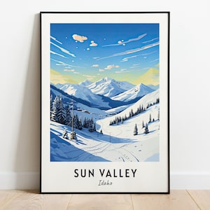 Sun Valley Travel Print, Sun Valley Ski Poster, Idaho Ski Poster, Sun Valley Digital Download, Ski Resort Print
