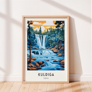 Kuldiga Travel Poster Venta Waterfall Wall Art Latvia Print Cityscape Artwork Travel Wall Decor Digital Download Travel Gift