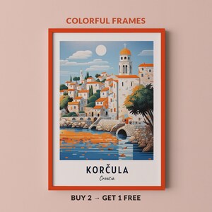 Korčula Travel Poster Korčula Old Town Wall Art Croatia Print Cityscape Artwork Travel Wall Decor Digital Download Travel Gift