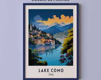 Lake Como Italy Nature Landscape Print, Lakeside Village and Mountain Wall Art, Scenic Travel Poster, Printable Digital Download