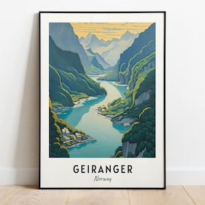 Arte de parede de impressão de viagem do Fiorde de Geiranger, Impressão da cidade de Geiranger - Noruega, Presente de viagem do Fiorde de Geiranger, Pôster do Fiorde de Geiranger, Download digital