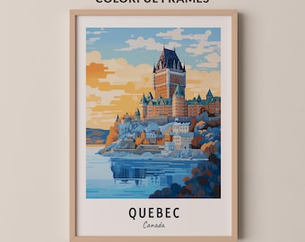 Quebec City Chateau Frontenac Print, Canada Winter Wall Art, Snowy Architecture Travel Poster, Printable Digital Download