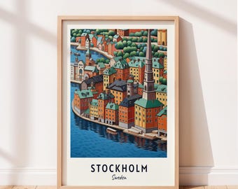 Stockholm Travel Poster Gamla Stan (Old Town) Wall Art Sweden Print Cityscape Artwork Travel Wall Decor Digital Download Travel Gift