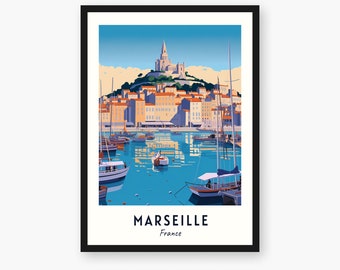 Impression voyage Marseille, Marseille - France voyage cadeau, affiche de la ville imprimable, téléchargement numérique, cadeau de mariage, cadeau d'anniversaire