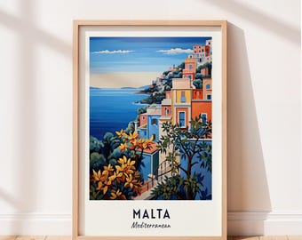 Malta Travel Poster Malta Mediterranean Wall Art Mediterranean Print Cityscape Artwork Travel Wall Decor Digital Download Travel Gift