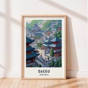 Daegu Travel Poster Donghwasa Temple Wall Art South Korea Print Cityscape Artwork Travel Wall Decor Digital Download Travel Gift