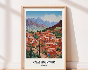 Atlas Mountains Travel Poster High Atlas Mountains Wall Art Morocco Print Cityscape Artwork Travel Wall Decor Digital Download Travel Gift