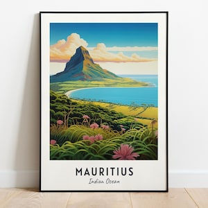 Impresión de pared con impresiones de viajes a Mauricio, impresión de la ciudad de Mauricio en el océano Índico, regalo de viaje a Mauricio, póster de la ciudad de Mauricio, descarga digital
