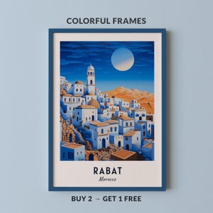 Poster di viaggio Rabat Marocco Stampa Arte murale Stampa città Paesaggio urbano Arte Decorazione murale da viaggio Download digitale Regalo da viaggio