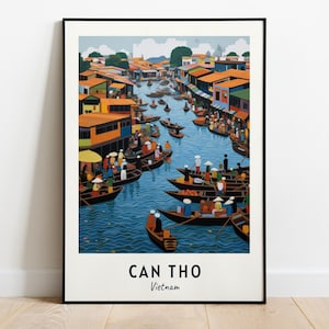 Arte de parede para impressão de viagem no mercado flutuante Cai Rang, Can Tho - Impressão da cidade do Vietnã, presente de viagem no mercado flutuante Cai Rang, download digital