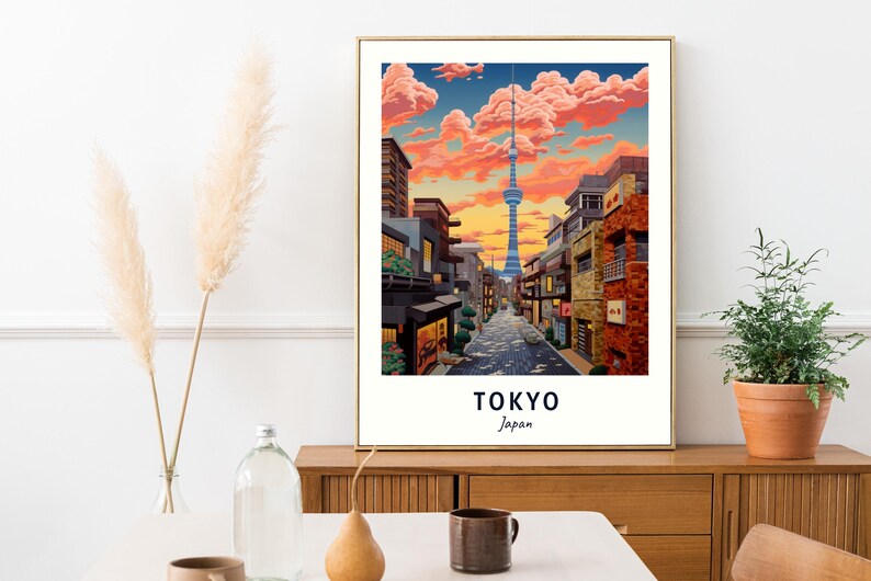 Tokyo reseaffisch Japan tryck väggkonst stadstryck stadslandskap konstverk reseväggdekor digital nedladdning resegåva bild 5