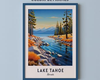 タホ湖旅行ポスター ネバダ州 プリント 壁アート シティプリント 都市景観アートワーク 旅行壁装飾 デジタルダウンロード 旅行ギフト