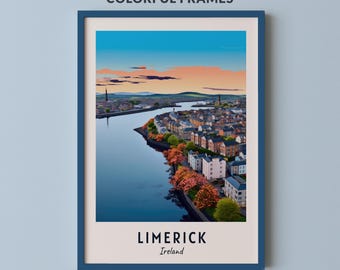 Limerick Reise Poster Irland Print Wand Kunst City Print Stadtbild Kunstwerk Reise Wand Dekor Digitaler Download Reisegeschenk