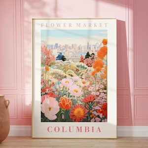 Columbia Flower Market Poster, Wall Decor, South Carolina Floral Illustration, Botanical Gallery Wall Art, Gift For Friend, Travel Poster
