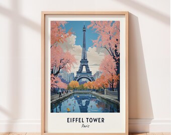 Eiffel Tower Travel Poster Eiffel Tower Paris Wall Art Paris Print Cityscape Artwork Travel Wall Decor Digital Download Travel Gift