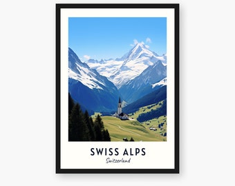 Swiss Alps City Print, Swiss Alps Travel Poster, Switzerland Travel Gift, Swiss Alps Digital Download, Switzerland Poster, Swiss Alps Gift