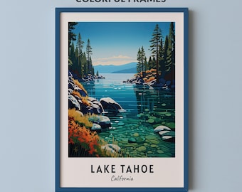 Lake Tahoe California Print, Pine Forest Cove Nature Wall Art, Clear Water Landscape Travel Poster, Printable Digital Download