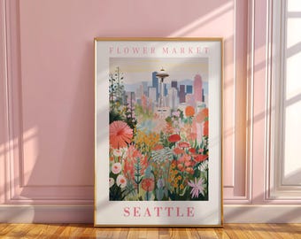 Seattle Flower Market Art Print: Botanical Travel Poster
