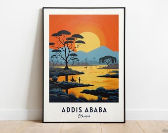Póster de viaje de Addis Abeba, póster de la ciudad de Addis Abeba, Etiopía, regalo de viaje de Addis Abeba, póster de la ciudad de Addis Abeba, descarga digital
