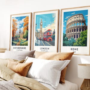 Custom Set of 3 City Posters, Travel Poster Personalised Gift, Custom Travel Decor, Personalised Wall Art, Any Place Travel Print