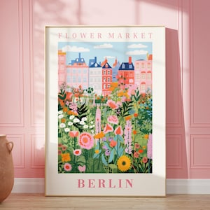 Berlin Blumenmarkt Poster, Wanddekor, Deutschland Blumen Illustration, Botanische Galerie Wandkunst, Geschenk für Freund, Reiseplakat, Modern