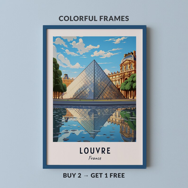 Louvre Travel Poster France Print Wall Art City Print Cityscape Artwork Travel Wall Decor Digital Download Travel Gift image 1
