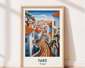 Faro Travel Poster Old Town (Cidade Velha) Wall Art Portugal Print Cityscape Artwork Travel Wall Decor Digital Download Travel Gift