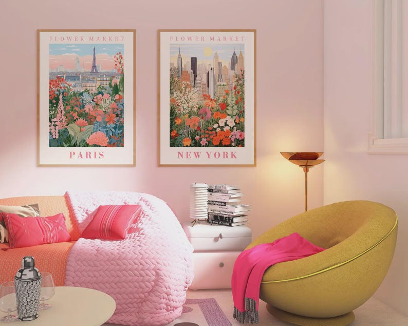Set of 3 City Flower Market Botanical Prints – Pink Floral Market ...