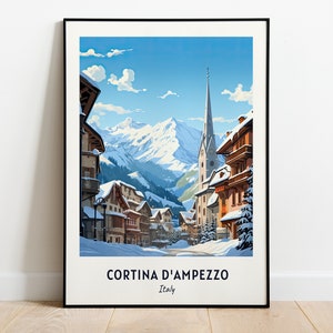 Cortina D&#039;ampezzo Travel Print, Cortina D&#039;ampezzo Ski Poster, Italy Ski Poster, Cortina D&#039;ampezzo Digital Download