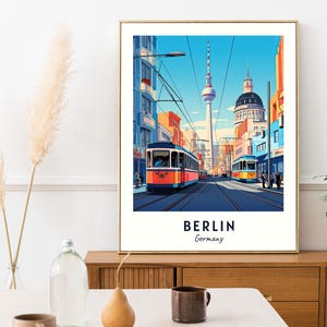 Berlin Alexanderplatz Travel Poster, TV Tower and Tram Wall Art, Germany Cityscape Print, Printable Digital Download image 6