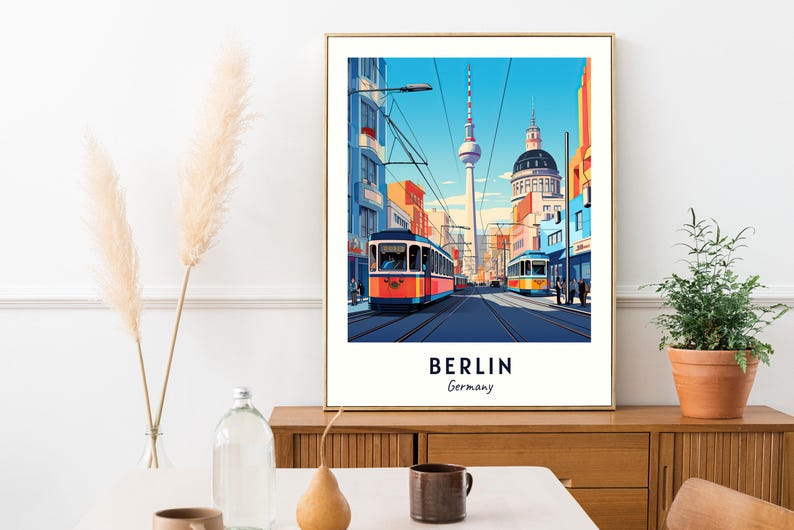 Berlin Alexanderplatz Travel Poster, TV Tower and Tram Wall Art, Germany Cityscape Print, Printable Digital Download image 6