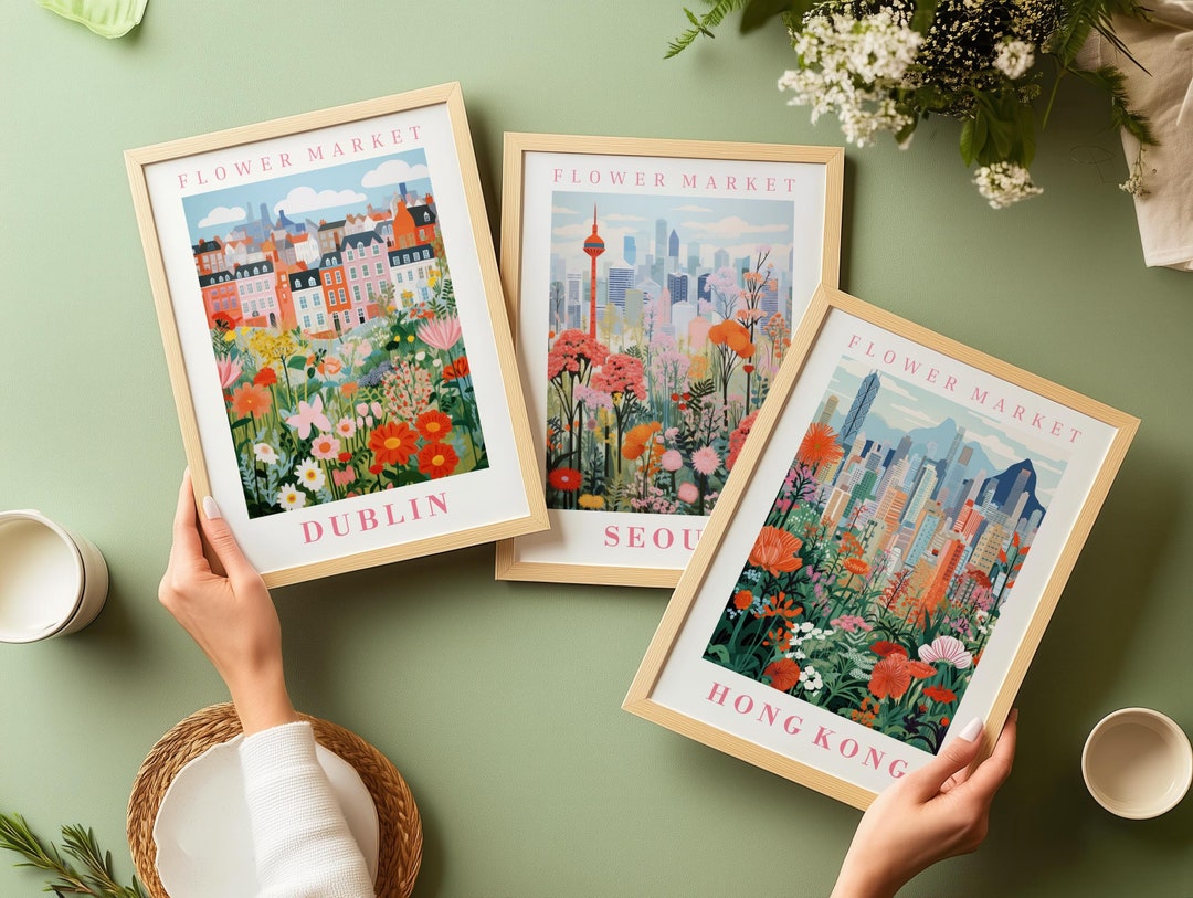 Botanical Wall Art Set - 3 Floral Print Posters, Flower Market Decor ...