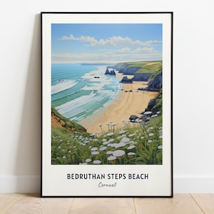 Bedruthan Steps Beach, Cornwall Travel Print Wall Art, Bedruthan Steps Beach - Cornwall City Print, Bedruthan Steps Beach, Cornwall Poster
