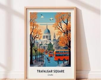 Trafalgar Square Travel Poster Trafalgar Square London Wall Art London Print Cityscape Artwork Travel Wall Decor Digital Download