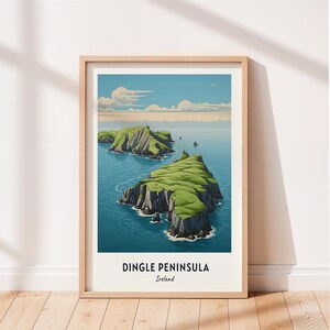 Póster de viaje de la península de Dingle, arte mural de Slea Head, impresión de Irlanda, obra de arte de paisaje urbano, decoración de pared de viaje, descarga digital, regalo de viaje