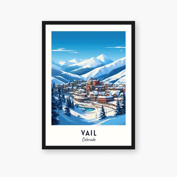 Vail Travel Print, Vail Ski Poster, Colorado Ski Poster, Vail Digital Download, Ski Resort Print